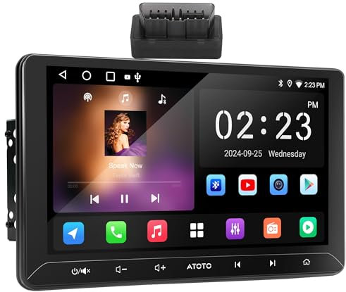 [10.1 Pollici] ATOTOEXCEL A5L Autoradio 2 DIN Android, CarPlay e Senza fili Android Auto, Stereo 2 Din con OBD Scanner, EQ a 24 bande, Tethering de WiFi/BT/USB, 2G+32G, Tracciatore GPS, FM/RDS