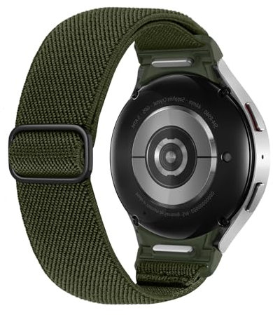 MoKo Bracelet Élastique en Nylon à un Clic Compatible avec Samsung Galaxy Watch 7 6 5 4 FE 40mm 44mm/6 4 Classic 43mm 47mm 42mm 46mm/5 Pro 45mm, Bracelet de Sport Réglable pour Femme Homme, Vert Armée