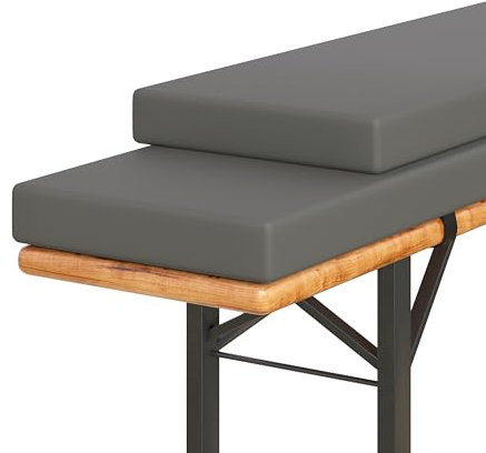 Amopatio 2er Set Bierbankauflage gepolstert, 180x25x4 cm XL Biertischgarnitur Auflagen Outdoor & Indoor, Bezug waschbar, Wasserdicht & UV-Schutz, Grau
