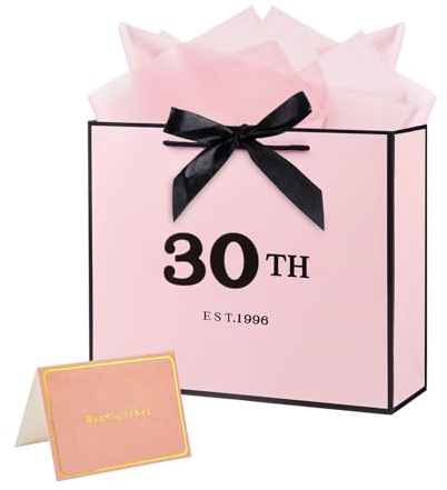 30. Geburtstag Geschenktüte Rosa mit Seidenpapier und Karte - 32× 27× 11 cm