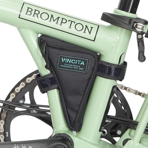 Vincita Boomerang Bag 3.0 Rahmentasche für Brompton Faltrad - Fahrradzubehör mit Anti-Rutsch-Riemen, abnehmbarem Klettverschluss-System und interner Netztasche (Schwarz)