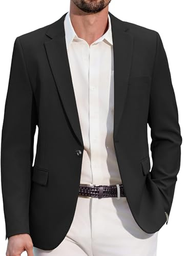 COOFANDY Hombres Blazer Sporty Casual Chaqueta 1 Botón Traje Blazer para Hombres Negocios Casual Negro L