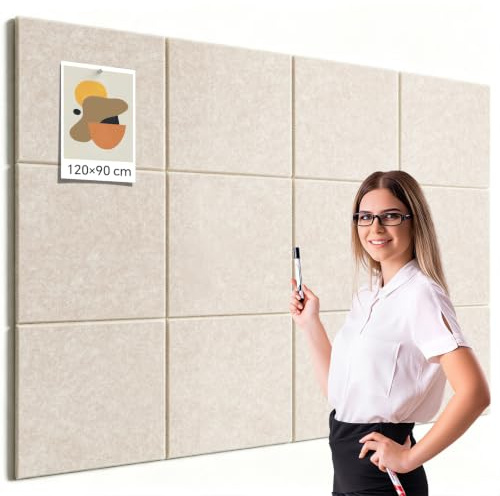 Großes Kork Board Alternative Pinnwand, 120 x 90 cm, 12 Stück, Filzkork-Tafel, Fliesen für die Wand mit 80 Pinnnadeln für Büro, Schule, Zuhause