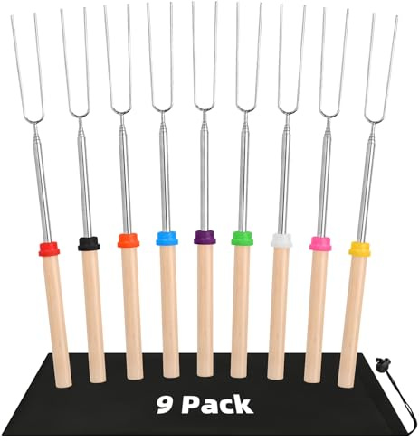 9 Pcs Extendable Marshmallow Toasting Forks Sticks, 12 - 32 Retractable Marshmallow Roasting Sticks, Smores Sticks for Fire Pits Campfire, Stainless Steel Barbecue Forks for Hot Dogs BBQ Skewers