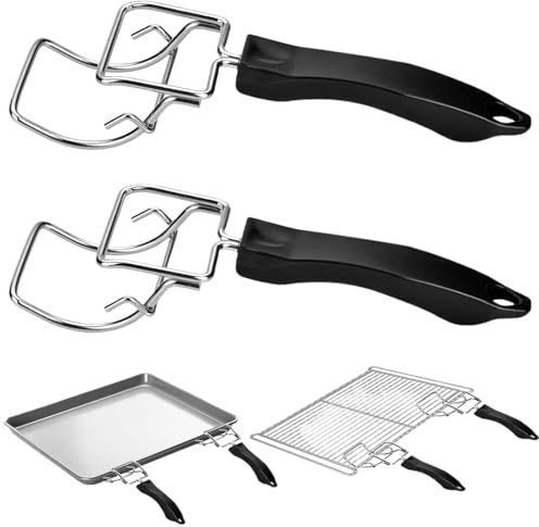 Uanqfegy Oven Air Fryer Basket Extractor, 2Pcs Metal Handle with Anti-Scald Grip for Removing Hot Trays & Racks