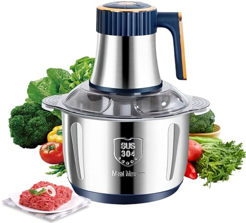Hachoir électrique 5L, Hachoir à Viande Polyvalent 500W, 5 Niveaux de Vitesse Hachoir Électrique d'Aliments, Avec 6 Lames Amovibles Mixeur Hachoir Multifonction pour Viande Légumes et Fruits (Bleu)