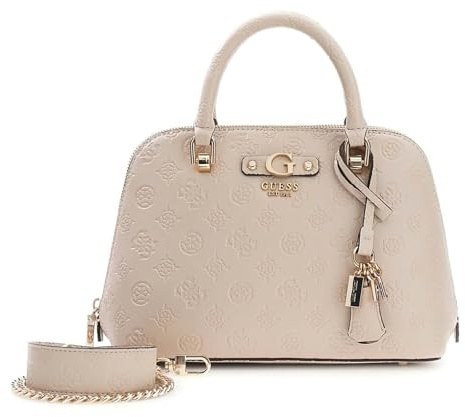 GUESS Handtasche Umhängetasche Dita Dome Satchel Bag Light Taupe Logo creme