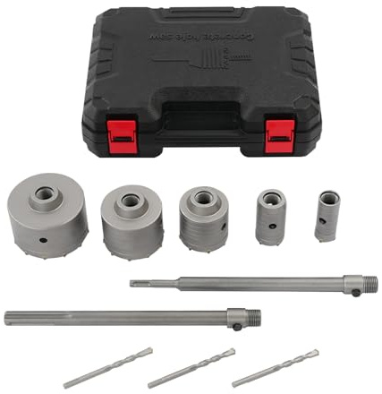 9 Stück Bohrkrone Hohl Lochsäge-dosenbohrer set, mit SDS Plus & Max Adapter Bohrkrone Steckdose, Satzgrößen 30 40 68 80 100 mm, für Mauerwerk, Ziegel, Beton, Zement, Stein Concrete hole saw