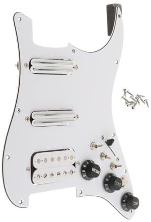 Loaded SSH Pickguard pour guitare électrique – Pickguard pré-câblé avec micros à bobine simple et humbucker, blanc