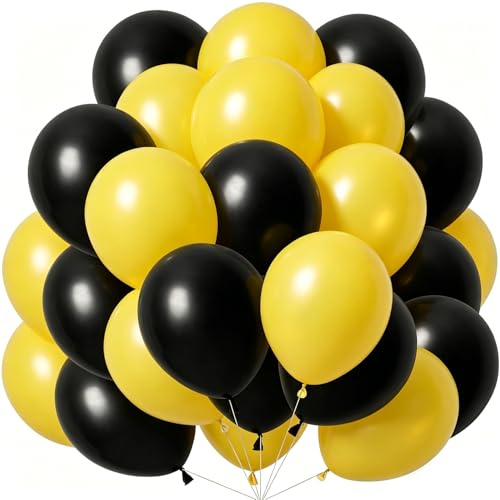 60 Stück Luftballons Schwarz Gelb, 12 Zoll Helium Luftballons Matt Gelb Schwarz Latex Ballons Partyballon fur Geburtstag Hochzeit Jahrestag Abschlussfeier Babydusche Party Deko