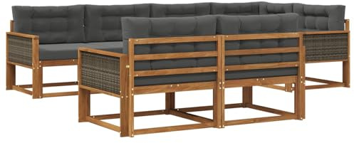 vidaXL Outdoor-Sofagarnitur mit Kissen 7 pcs Natur und Anthrazit, Terrasse, modernes Outdoor-Möbelset, wetterfeste Garten-Sofa-Garnitur, Flexible Design-Sitzgelegenheiten aus Akazienholz