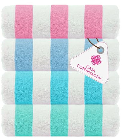 Casa Copenhagen Cabana Handtuch-Set 4teilig Rosa,Himmelblau,Wasserblau,Türkis,100% Baumwolle Designer-Streifen-Strandtücher im Set,75x150CM Extra große Pool-& Badetücher,Geschenkset für Damen&Herren