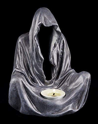 Figuren Shop GmbH - Reaper Teelichthalter 'Die ewige Flamme' - Sensenmann Dämon Gothic Kerzenhalter Schwarz (Schwarz, Kunststein, 16 cm x 13 cm x 12 cm, handbemalt, Spezielle Anlässe)