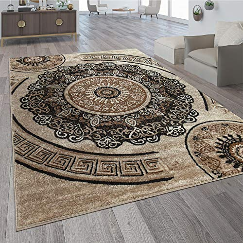 Paco Home Teppich Wohnzimmer Kurzflor Orient Design Vintage Mandala Muster Braun Beige, Grösse:240x340 cm