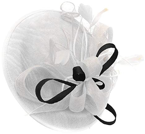 Caprilite White and Black Sinamay Big Disc Saucer Fascinator Hat for Women Weddings Headband