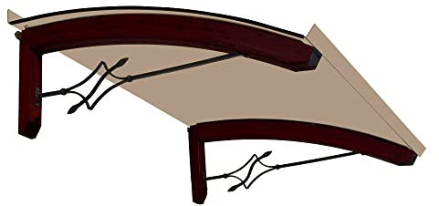 Vordach aus hölzern für den Außenbereich Farbe Dunkel nuss, Bronziert kompakte Polycarbonatabdeckung, Basismodell Legno FOGLIA, Haustür-Vordächer Größe 90 x 150 cm