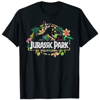 Jurassic Park Floral Tropical T-Rex Fossil Logo T-Shirt