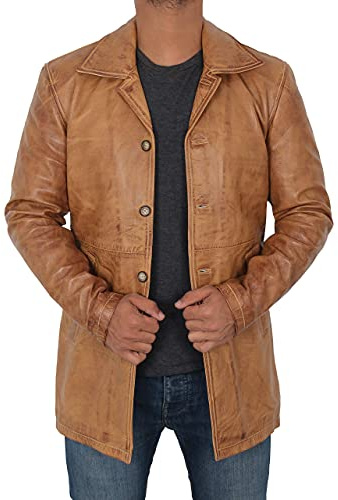 Camel Leather Coat for Men - Duster Car Coat for Men | Super, S