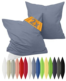 npluseins Renforcé-Kissenbezüge im Doppelpack - 100% Baumwolle - schlicht und edel 698.898, 80 x 80 cm, Jeansblau