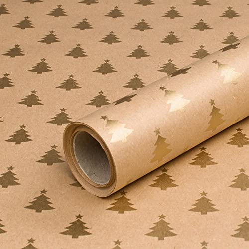 Geschenkpapier Goldene Tanne, Weihnachtspapier, Kraftpapier, glatt, 0,7 x 10 m