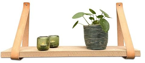 Brute Strength - Supports d'étagères en cuir - Naturel - 4 pièces Supports muraux - Sangles d'étagères - Cuir pleine fleur