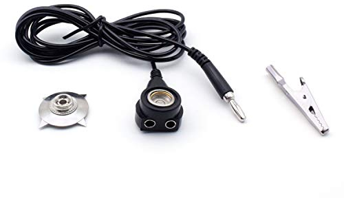 QUADRIOS GmbH ESD Schutz Erdungskabel Verbindungskralle für Matten mit 10 mm Druckknopf mit Doppel-Bananenbuchse auf Bananenstecker & Krokoklemme Kabellänge 1,8 m Norm-konform EN 61340-5-1 1903EC031