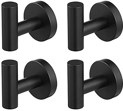 KES 4 Pièces Crochet Mural Salle de Bain Crochet Acier Inoxydable, Porte Manteau Noir Mat, A2164-BK-P4