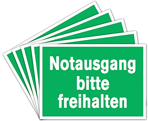 5 Stück Notausgang freihalten Aufkleber A4 Sticker 21 x 29,7 cm Rettungswegschild mit UV Schutz für Außenbereich Innenbereich