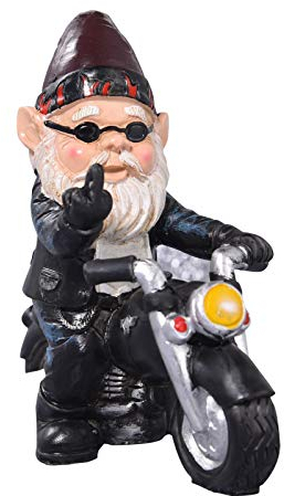 Lievevt Gartenzwerg Statue Frecher Zwerg Motorrad Statue Achse Grease The Biker Weihnachten Dekoration Ornamente für Rasen Terrasse Hof Indoor Outdoor Urlaub Home Office