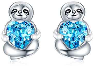 Faultier Ohrringe Sterling Silber 925 Mädchen Kinder Ohrstecker, Faultier Schmuck Geburtstag Geschenke für Frauen Tochter (Blau)