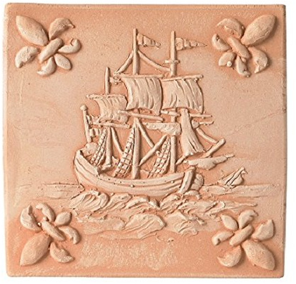 Generico PANNELLI DA PARETE IN TERRACOTTA (SET 2 PEZZI) VELIERO ED EOLO RIVESTIMENTO IN COTTO NATURALE COCCIO ARREDO CASA GIARDINO PORTICO DECORAZIONI A MURO