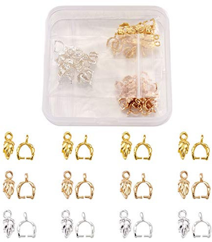 Cheriswelry 60 Stück Blatt-Eispickel-Haken Metall-Clips Anhänger Verschlüsse Haken Perlen Aufhänger Verbindungsglieder für DIY Schmuck Halskette Herstellung, 3 Farben