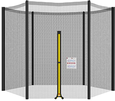 Cliselda Sicherheitsnetz für Trampolin 305 cm 6 Stangen,Gartentrampolin Ersatznetz,Trampolin-Zubehör,Sicherheitsnetz,mit Reißverschluss, UV-beständig - Schwarz