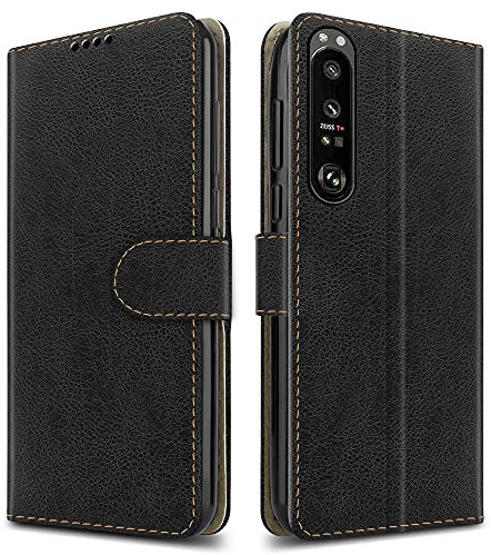 PIXFAB For Sony Xperia 1 III Leather Phone Case, Magnetic Closure Full Protection Book Folio Design, Wallet Case Cover [Card Slots] and [Kickstand] For Sony Xperia 1 III - Black