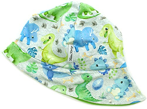 Kleine Könige Sonnenhut Sommer Mütze Baby Jungen · Modell Dinosaurier Little Dino hellgrau, Lemon · Ökotex 100 Zertifiziert · Größe 110/116