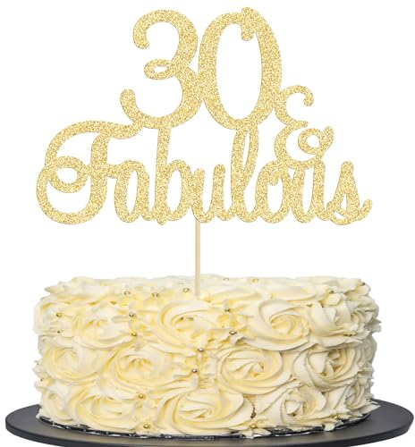Gyufise 3Pcs Gold Glitter 30 & Fabulous Cake Toppers 30 and Fabulous Cake Toppers for Happy 30th Birthday Cheers to 30 Party Decorations 30 Anniversary Birthday Cake Decorations Supplies