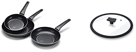 Moneta Recy Set 3 Padelle 20-24-28 & Coperchio Piatto, Bordo In Silicone, 24 Cm