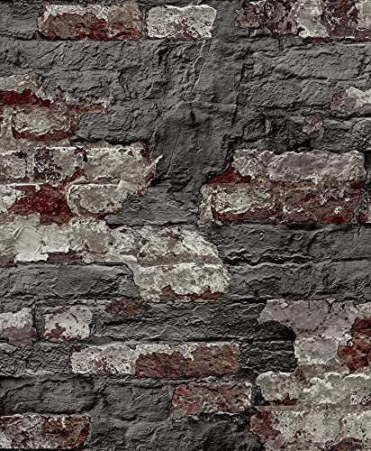 Vliestapete Beton Ziegelstein Bruchstein Mauer anthrazit grau rot braun WL3303 Wanderlust