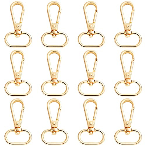 12 Stück drehbare goldene Karabinerhaken, Lanyard-Karabinerhaken, drehbarer Klauenverschluss-Schlüsselring mit drehbarer Aluminium-Schlüsselanhänger-Haken Schnallen für Welpenketten, Schlüsselringe