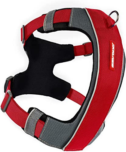 EzyDog No-Pull Hundegeschirr für Mittelgroße und Große Hunde, X-Link Anti Zug Geschirr Hund Verstellbar, Reflektierendes, Größenverstellbar, Brustgeschirr Gepolstert (L, Rot)