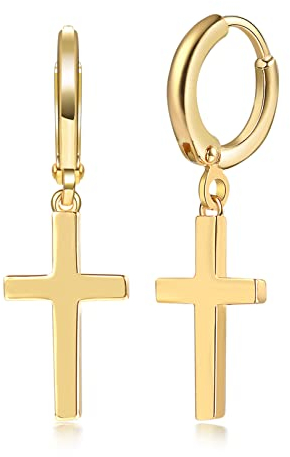1 Paar Golden Creolen Silber 925 Klein für Damen | Kreuz Ohrringe mit Anhänger | Knorpel Creolen Set Piercingschmuck Weihnachten für Damen Herren