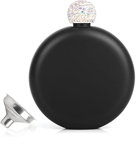 Toptie Petacas de Alcohol Rojoonda Portátil para Mujer, 5Oz/150ml Cute Bride Flask, Mini Botella de Whisky de Acero Inoxidable para Regalo Fiestas, Negro Mate