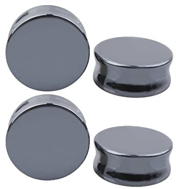 Ear Tunnel 19MM Schwarz, Hämatit Sattel Stein 2 Paar Ohrstecker Plugs Double Flared