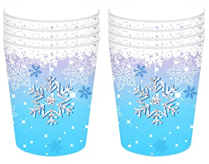 Blue and White Snowflake Christmas Party Paper Cups,8Pcs Xmas Winter Snowflakes Disposable Cup Frozen Paper Cups Christmas Tableware Decor for Winter Holiday Xmas Frozen Party Supplies Decorations