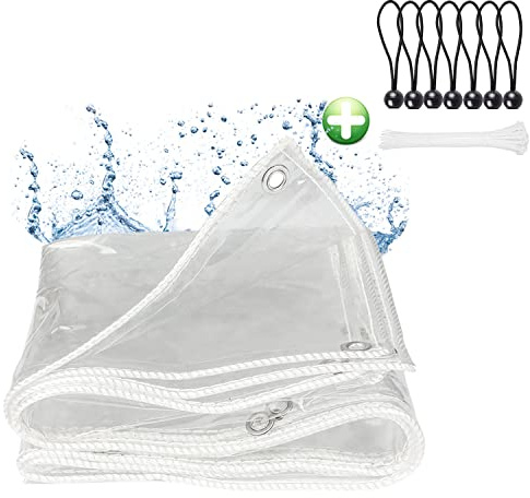 Transparente Plane mit ösen,190x220cm wasserdichte reißfeste Abdeckplane aus 420g/m² PVC Material,für Gartenmöbel, Grill,Pflanzendach,Gewächshaus