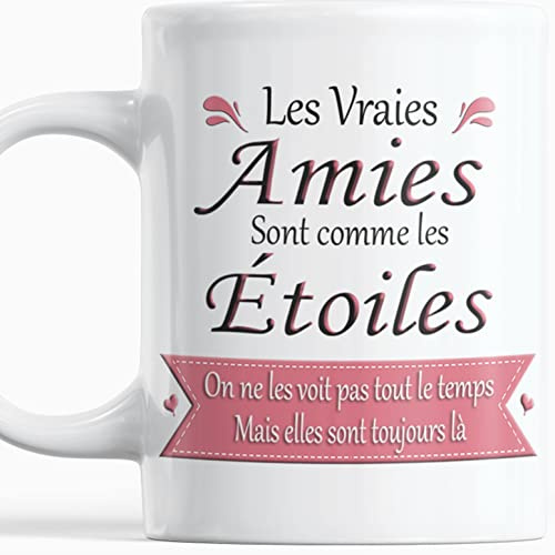 Paroles d'amour Cadeau Amie Meilleure Amie cadeau Noel original anniversaire et plaisir d'offrir Message d'amitié Les Vraies Amies sont comme les etoiles Tasse pour meilleure copine Mugs messages