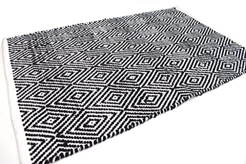 Casa Service Dora Teppich aus Baumwolle, rutschfest, Jaquard, waschbar, für Bad und Küche (50 x 120 cm, Schwarz)