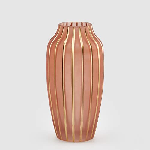 EDG Enzo De Gasperi Vase Streifen Rosa Antik Gold 15 x 30 cm Glas