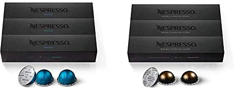 Capsules Nespresso VertuoLine, Odacio, Café Grillé Foncé, 30 gélules, 230 ml & Capsules VertuoLine, Double Espresso Sombre, 30 Capsules, 80 ml