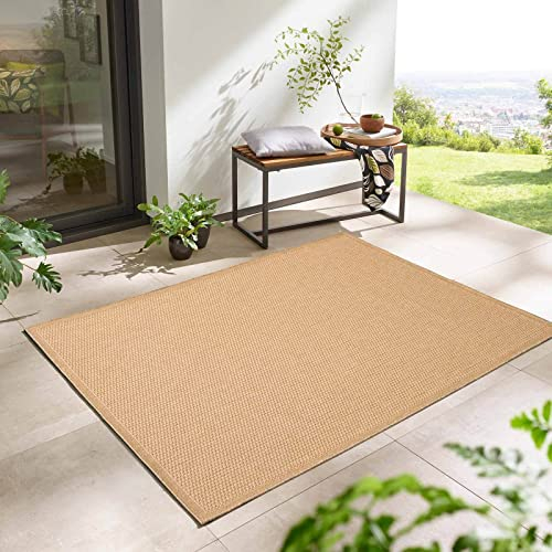Taracarpet Outdoor & Indoor Teppich wetterfest Wohnzimmer Balkon Küchenteppich Flachgewebe Columbia Sisaloptik mit Bordüre beige 200x280 cm